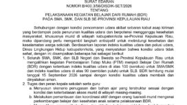 Sekda Provinsi Kepri, Misni, Pemprov Kepri menerbitkan Surat Edaran Nomor B/400.3.58/DISDIK-SET/2026 tentang Pelaksanaan Kegiatan Belajar dari Rumah (BDR) pada SMA, SMK dan SLB se-Provinsi Kepulauan Riau.